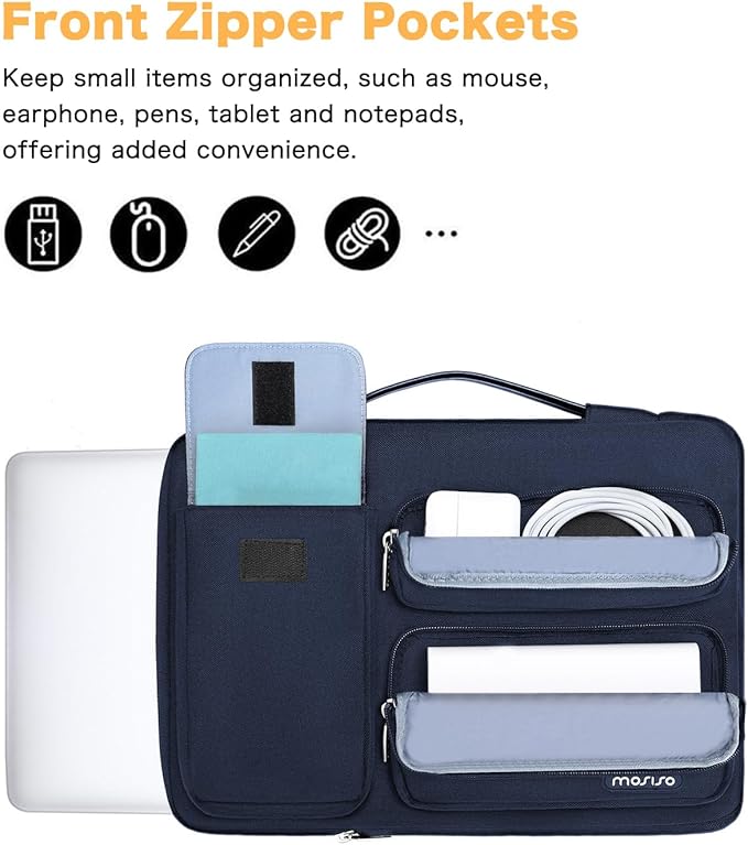 MOSISO 360 Protective Laptop Case 13 inch, Laptop Sleeve Compatible with MacBook Air 13 inch M4 M3 M2 M1 2025-2018 / Pro 13 M2 M1 2025-2016, Side Open Bag with 2 Raised&1 Flapover Pockets, Navy Blue