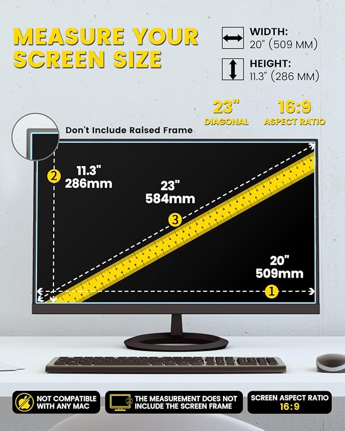 F FORITO 23 Inch 16:9 360°Privacy Screen Protector for Computer Monitor, Removable Eye Protection Anti Blue Light Anti Glare Computer Screen Privacy Shield for 23" Widescreen Monitors