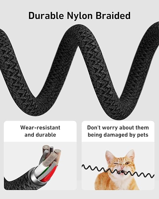 USB C Cable for Car 3FT/6FT, Coiled USB C to USB C Cable Fast Charging 66W, Braided USB Type C Charger Cord Compatible with iPhone 16 15 Pro Max, Samsung Galaxy, Google Phones and More Type C Devices