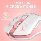 DAREU Sakura Pink Wireless Gaming Mouse with Charging Dock Rechargeable RGB,12K DPI,6 Programmable Buttons High-Precision Sensor [300IPS] [1000Hz] for PC Notebook Mac