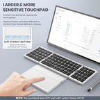 Foldable Bluetooth Keyboard, Portable Full Size Folding Keyboard with Large Touchpad, Numeric Keypad, PU Leather, Wireless TravelKeyboard for Windows iOS Android Mac(Black-White)