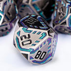 Metal DND Sci-fi Dice Set 7PCS Stripe Polyhedral Dice for Dungeons Dragons RPG Role Playing Game, Glitter D and D Dice with Gift Box D6 D8 D10 D12 D20 (Grey&Purple Green)