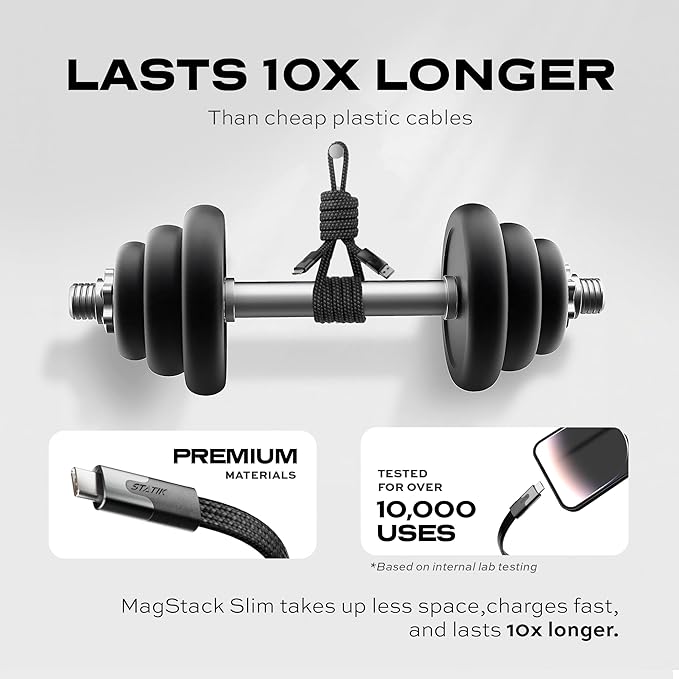 Statik MagStack USB to USB C Cable, Magnetic Anti Tangle Flat A to Type C Charger Fast Charging Cord, Magnetic Charging Cable, Compatible with iPhone 16 Pro Max, Galaxy S24 Ultra, 27W 3FT/1M, 3-Pack