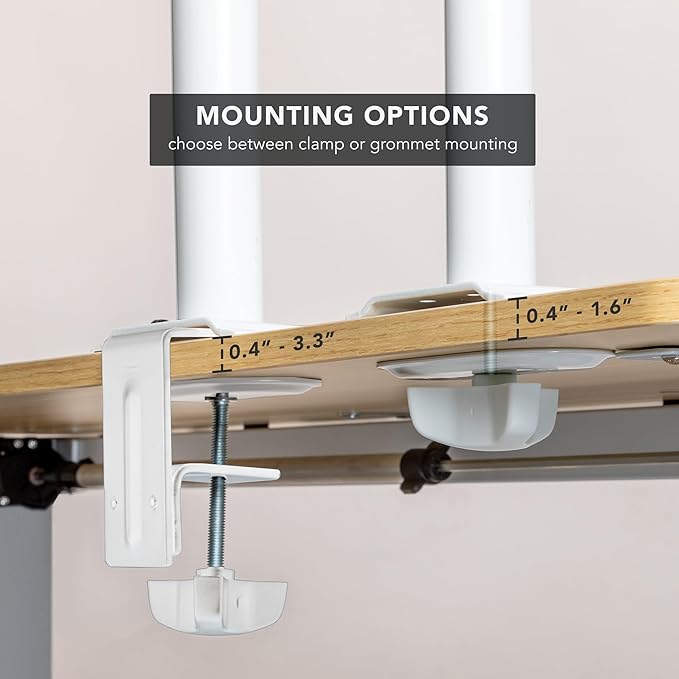 Mount-It! White Single Monitor Stand – Adjustable Desk Arm for Computer Screens – VESA Compatible Holder Up to 32" 19.8 lbs – 360° Rotation, 160° Swivel, 40° Tilt – Space-Saving Clamp & Grommet Base