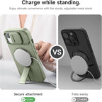 SURITCH for iPhone 15 Case with Magnetic Camera Slide Cover and Adjustable Kickstand, Compatible with MagSafe, Shockproof Bumper Case Slim Protective Cover 6.1 Inch, Green