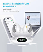 Ultra Open Ear Earbuds - Ergonomic Clip-On Earbuds, Small Bone Conduction Over-The-Ear Headphones with Waterproof Design, Perfect Running Headphones for Sports and Fitness, Velvet White