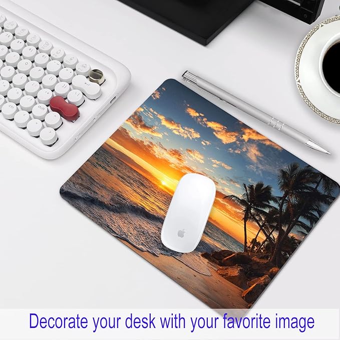 Sunset Beach Mouse pad with Tropical Ocean Landscape and Non-Slip Rubber Base Design for Personalized Women's Office Desktop Decoration Accessories 9.5x7.9 inch