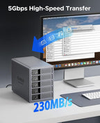 ORICO RAID 5 Bay HDD Enclosures USB 3.0 Push-Pull Mounting for 3.5-inch HDD, Max 110TB, External Direct Attached Storage 8 RAID Modes Supported 9858RU3