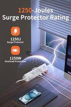 6.5 FT Desk Clamp Power Strip with 5 AC Outlets & 6 USB Ports PD 40W USB-C Fast Charging, 1250J Surge Protector, Fits 2.6 in top Edge White