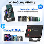 Wireless Induction Speaker 5-in-1 Bluetooth Speaker with Phone Stand,Stereo Sound, 3500mAh Rechargeable, 8 RGB Ambient Light, 360° Adjustable Holder for iPhone/Android/iPad,Gifts for Men Women (Black)