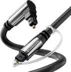 BlueRigger Optical Audio Toslink Cable - 35FT (90 Degrees Optical Cable for Soundbar, 360 Degree Rotatable Right Angle, S/PDIF Digital Toslink) - Fiber Optic Compatible with HDTV, Game Console, DVR