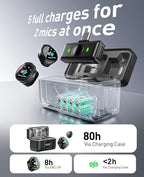 Wireless Lavalier Microphone for iPhone: 2PCS Mini Wireless Microphones for Android Equipment - Noise Reduction Lapel Mic for Professional Recording - 80h Battery Life - 48KHz Studio Sound