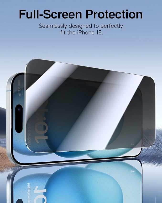 SMARTDEVIL 2 Pack for iPhone 15 Plus Privacy Screen Protector, Military Grade Shatterproof, 9H Hardness, Anti-Spy Tempered Glass, Fast & Easy Instlltion, Case Friendly