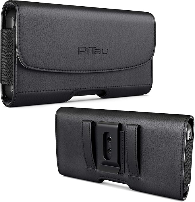 Holster for iPhone 16 16e Pro 15 14 13 12 11 10 XR Xs X, Samsung Galaxy S25 S24 S23 5G - Cell Phone Belt Holder Case with Clip - ID Card Magnetic Pouch - Black