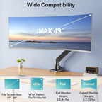 MOUNT PRO Heavy Duty Monitor Arm for 49 inch Ultrawide Screen up to 44 lbs, Single Desk Computer Mount Curved Monitor Stand for Samsung Odyssey G9, Adjustable Gas Spring VESA Mount 75x75 100x100