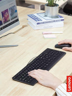 Lenovo 300 USB Combo, Full-Size Wired Keyboard & Mouse, Ergonomic, Left or Right Hand Mouse, Optical Mouse, GX30M39606, Black