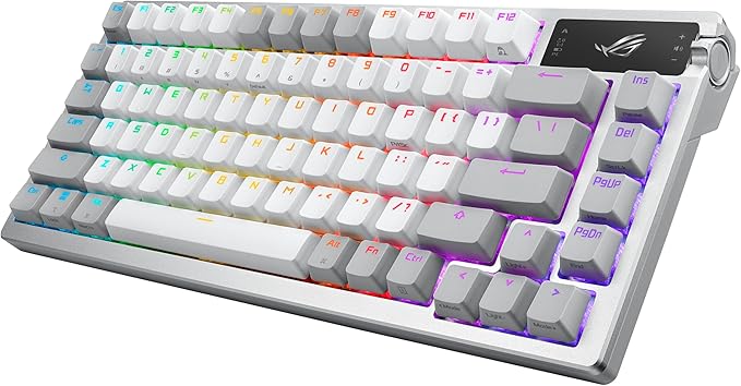 ASUS ROG Azoth 75 Wireless DIY Custom Gaming Keyboard, OLED display, Gasket-Mount, Three-Layer Dampening, Hot-Swappable Pre-lubed ROG NX Storm Switches & Keyboard Stabilizers, PBT Keycaps, RGB - White