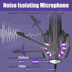BENGOO G9000 Stereo Gaming Headset for PS5, PS4, PC, Xbox One Controller, Noise Cancelling Over Ear Headphones with Mic, LED Light, Bass Surround, Soft Memory Earmuffs - Purple