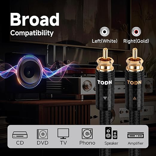 TODN Audiophile RCA Cables 3ft HiFi RCA Audio Cable Male to Male with Sliver-Plated O-C-C Core for Home Stereo System (3 ft/1m, 1 Pair)