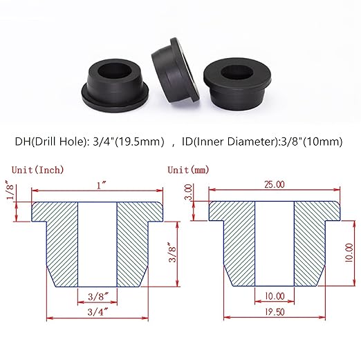 10 pcs 3/4" Drill Hole，3/8" ID Black Silicone Top hat Rubber Grommets for Wiring，Automotive，Firewall，Hole Plug，Desk，Screw，Water and Gas Pipe，Drain，House Siding，Cable Bushing，Glass，Wire Plug