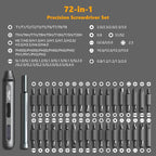 72 in 1 Electric Screwdriver Kit, 3.7V Dual-Head Precision Screwdriver Set with 3.5N.m Manual Screwdriver and 0.3N.m Mini Electric Screwdriver, Magnetic Case for Repair Cameras, Laptops, DIY Kits