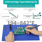 YIHUA 928D-IV Soldering Iron Kit with Type-C Port, Fast-Heating with C235 Cartridge, 194~842°F Temperature Adjustable, PD/QC/Adaptive Protocols, LCD Display, and Multi-Functional Cover