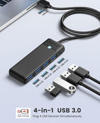 USB 3.0 Hub, ORICO 4-Port USB Hub with 3.3FT Long Cable, Ultra Slim USB Splitter for Laptop for MacBook, Mac Pro, iMac, Surface Pro, XPS, PS5，PC, Flash Drive, Mobile HDD(Black/3.3ft)