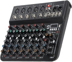 7 Channel mixer, DJ Mixer Board with Bluetooth and Usb, Audio Sound Card with Interface Recording and 48V Phantom Power, Sounds Mixer Board with FX Reverb Delay Effect for Streaming