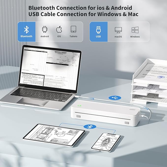 JADENS Portable Printers Wireless for Travel, Thermal Inkless Printer, Support 8.5" X 11" Thermal Paper, Compatible with iOS, Android & Laptop