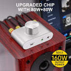Facmogu F900S 160W Bluetooth 5.0 Mini Amplifier, 80Wx2 2.0CH Audio Power Amplifier, Hi-Fi Stereo Sound Digital Amp Wireless Speaker Amp Receiver w/AUX/USB/BT Input & 12V 5A Power Adapter - Silver
