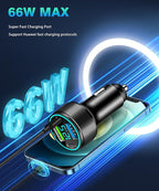 2 Packs of 66W USB C Car Charger 4 Port Car Charger Adapter with 30W PD, 3.1A Aluminium Alloy Car Cigarette Lighter USB Charger with LED Voltmeter Compatible with Phone 15 14 13