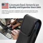 Turtleback Belt Holder for iPhone 16 Pro, 16e, 15 pro 14 Pro 13 Pro -Large- Fits w/Defender Bulky Style Cases, Premium Black Leather Vertical Holster, Magnetic Closure Leather Wrapped Belt Clip