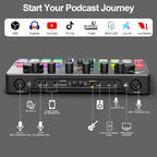 Podcast Equipment Bundle for 2 with Dual XLR-3.5 Condenser Micophones with Mic Pop Filters Audio Equipment for Live Streaming/ Recording, Online Gaming for Phone/ Laptop/ PC Audio Interface M100