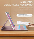 MoKo Touch Keyboard Case for iPad (A16) 11th Generation 11 inch 2025, iPad 10th Generation 10.9 inch Case with Pencil Holder, 7 Colors Backlit Multi-TrackPad Detachable Bluetooth Keyboard,Nosegay Pink