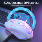 UHURU Gaming Mouse, Wireless Gaming Mouse with 6 Buttons 7 Changeable LED Color up to 10000 DPI, Rechargeable USB Gamer Mouse for PC Laptop (White)