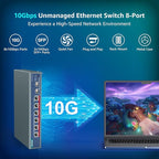 YuanLey 8-Port 10G Ethernet Switch, 6 x 10Gbps RJ45 Ports, 2X 10Gbe SFP+ Ports, Support 10G/5G/2.5G/1G/100Mbps Speed Auto-Negotiation, 160Gbps Switching Capacity, Unmanaged Switch Rackmountable