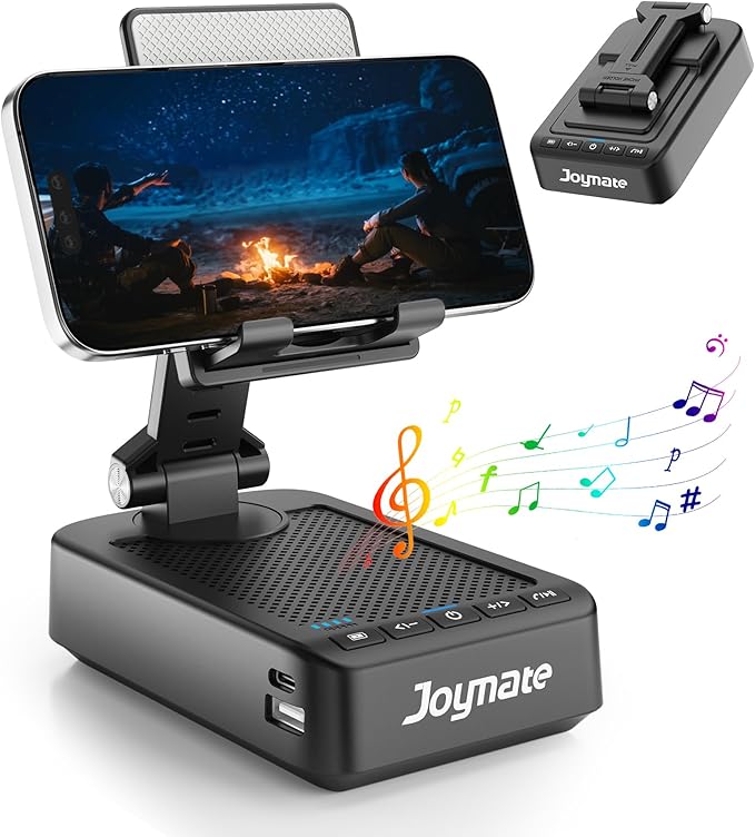 Gifts for Men Women, Phone Stand with Bluetooth Speaker and Charging Function 360° Rotable Angel Adjustable Cell Phone Holder with HD Stereo Sound Fits All Phones,Tablet (Black)