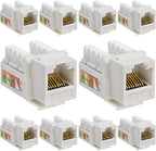 Cmple - 10 Pack Cat6 Keystone Jack Insert Punch Down RJ45 Connectors RJ45 Keystone Jack 90 Degree Female for Wall Plates, Patch Panels, Patch Cables, Ethernet Cables - White