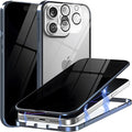Privacy Magnetic Case for iPhone 16 Pro Max with Metal Titanium Frame Privacy Screen Protector & Camera Lens Protector, Magnetic Adsorption Double Sided Glass Case Anti Peep Anti Spy Phone Cover