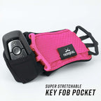 Noxgear Hand Held Phone Holder - Handheld Grip Phone Holder with Key Fob & Card Slot for Running, Jogging & Working Out - Compatible with All Phones - Machine Washable (Raspberry, Left Hand)