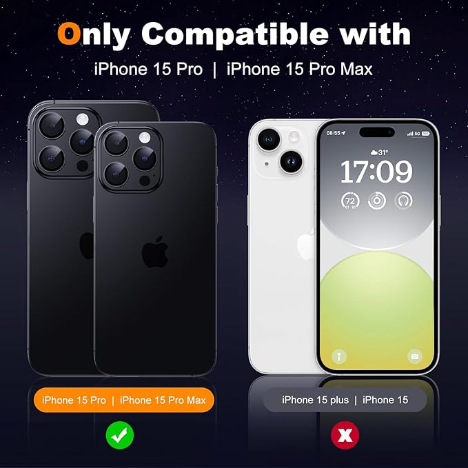 Hoerrye for iPhone 15 Pro Max/iPhone 15 Pro Camera Lens Protector [3+1] [Keep Lens Original Design] 9H Tempered Glass Camera Cover Screen Protector,Black Titanium