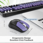 Wireless Keyboard and Mouse Combo, 104 Round Keys Cute Colorful Keyboard and Mouse with Retro Typewriter for PC/Mac/Laptop/Tablet/Computer/Windows Black Purple