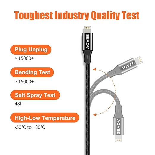AGVEE 1ft Lightning Extension Cable, Braided Female to Male Extender Full Function Cord Compatible with iPhone iPad, Data Sync Video Audio & Charging Connector Adapter, Black