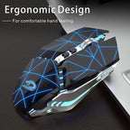 TENMOS T12 Wireless Gaming Mouse Rechargeable, 2.4G Silent Optical Wireless Computer Mice with Changeable LED Light for Laptop PC, 7 Buttons, 3 Adjustable DPI (Starry Black)