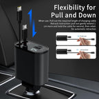 Retractable Car Charger Compatible with Galaxy Pixel, 4 in 1 Fast Charging Car Charger 60W, Double Type C Retractable Cable and 2 USB Ports
