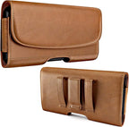 Case for Large iPhone Plus, Pro Max 16 15 14 13 12 11 Xs, Samsung Galaxy S25+ S24+ S23+ S22+ S21+, Cell Phone Belt Holster Clip, ID Card Holder Pouch, Fits Otterbox Case - Brown