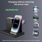 White Leather Pen Holder Desk Organizer with 3-in-1 Wireless Charger for Phone, Earbuds, Watch - Desktop Phone Stand,Birthday Gifts for Women,mom Gifts (Black)