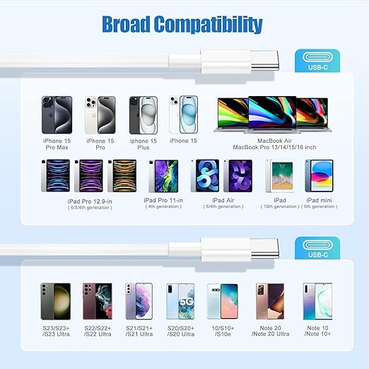 3-Pack [6.6FT+6.6FT+10FT] 60W USB C to USB C Cable, Type C to Type C Cable,Fast Charging Cable for iPhone 16 15 Pro Plus Pro Max，for Galaxy S24 S23, for iPad Pro/Air, for MacBook Pro/Air and More