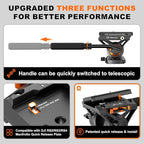 Professional Camera Monopod with Feet, 73.2 inch Aluminum Portable Travel Video Monopod with Removable Tripod Stand Base, Max Load 22 Lbs, New Q6 Fluid Head for DJI RS4 Manfrotto