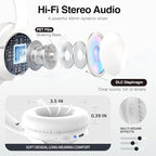 MIDOLA Bluetooth Headphones Over Ear 68H Playtime 6 EQ Wireless Headset with Microphone HiFi Stereo Foldable Lightweight Deep Bass for Travel Home Office Cellphone White